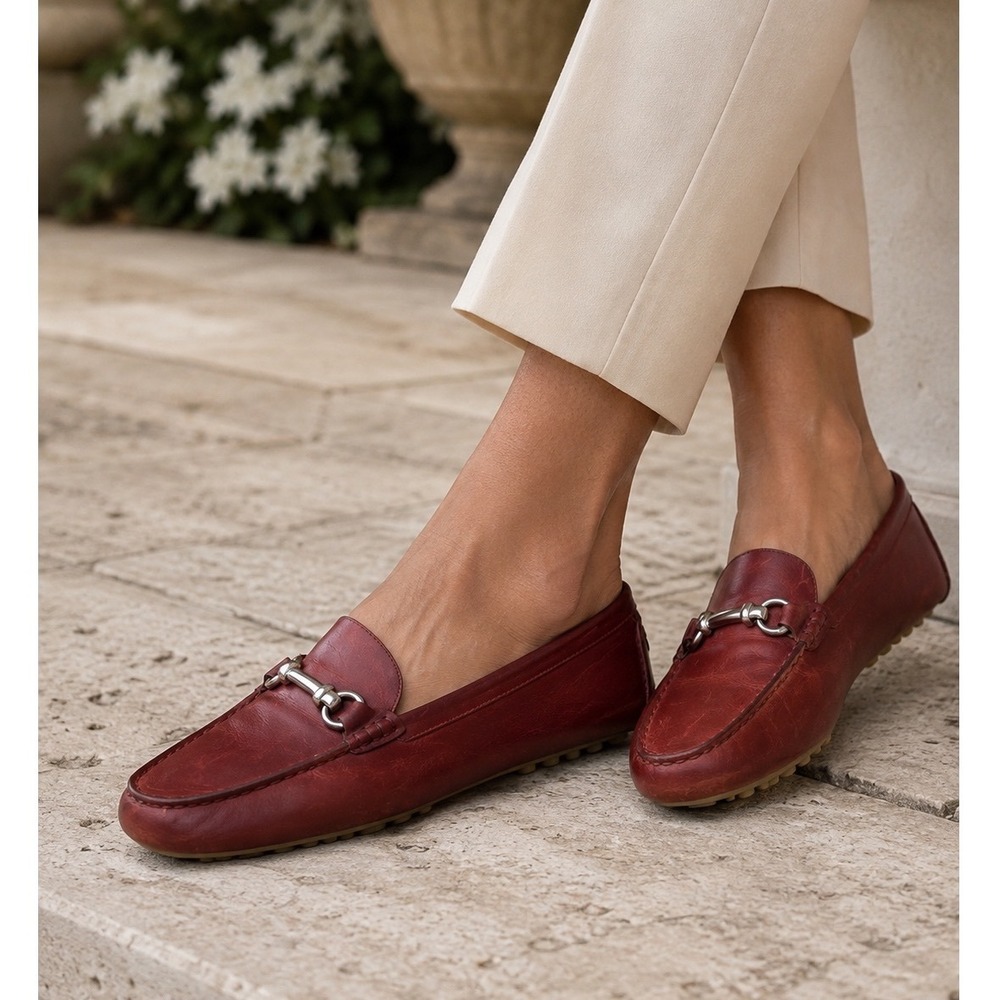 BORN Leather Driving Loafer 9.5 Horse Bit Moc Toe Brick Red Slip-On Equestrian